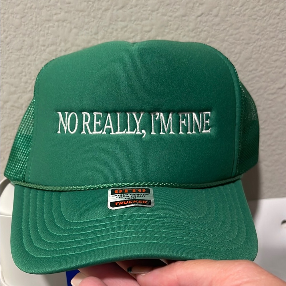 Green Trucker Hat with Embroidered Text